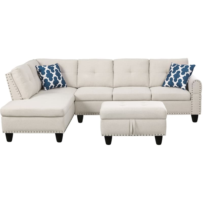 4-piece Modular Sectional Sofa with Storage Ottoman and Pillows