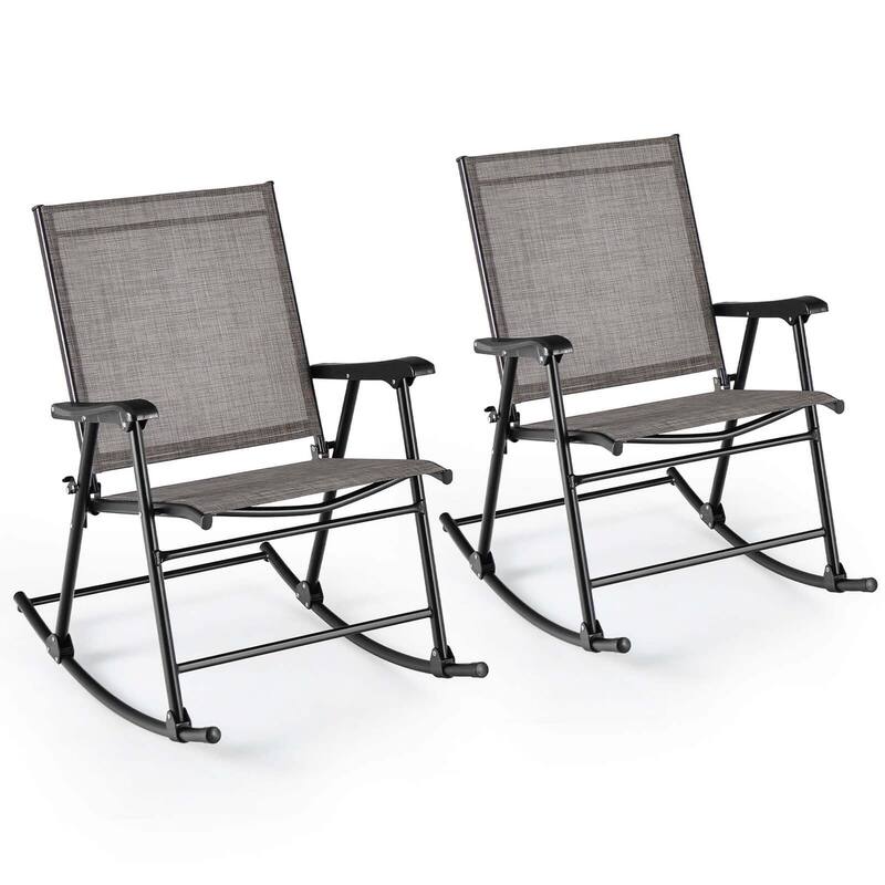 2PCS Outdoor Patio Folding Rocking Chair Heavy-Duty Metal Frame - Light Brown