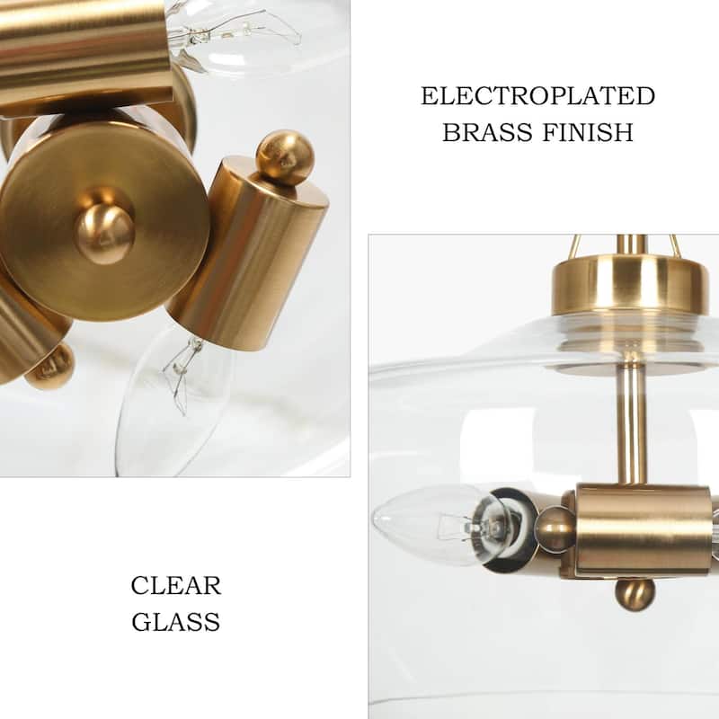 Zelena Modern Farmhouse Gold Chandelier Glass Drum Pendant Light for Dining Room