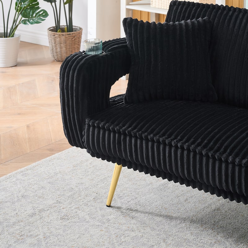 Loveseat Sofa, Adjustable Backrest Corduroy Love Seat Bed w2 Cup holder & 2 Pillows Living Room 2-seat Hollow Armchair