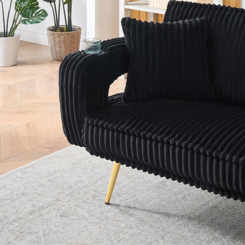 Straight-Row Corduroy Sofa With Throw Pillows, Featuring A Minimalist Style