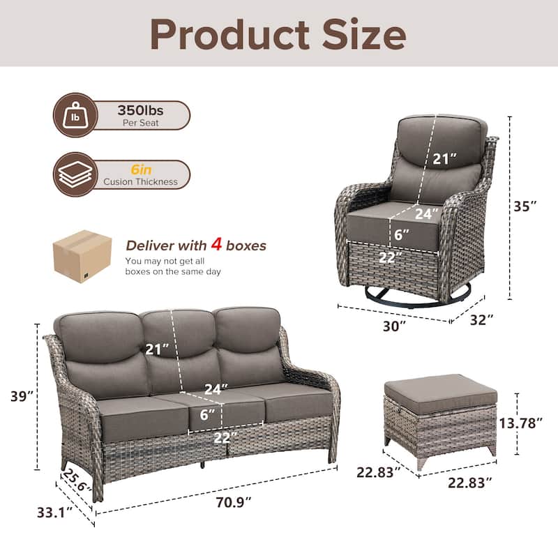 Gymojoy 7-Piece Patio Furniture Set with Swivel Glider Chairs, 6-Inch Ultra-Plush Cushions & Water-Resistant Olefin Fabric