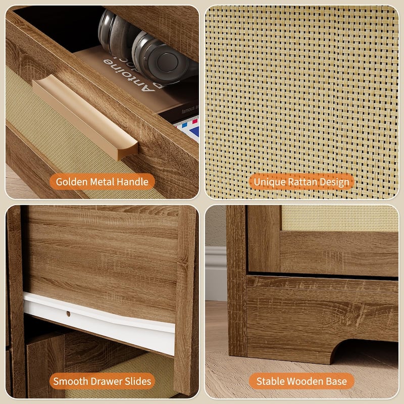 12 Drawer Dresser for Bedroom, Modern Farmhouse Rattan Chest of Drawers with Handles, Wood Dresser for Closet