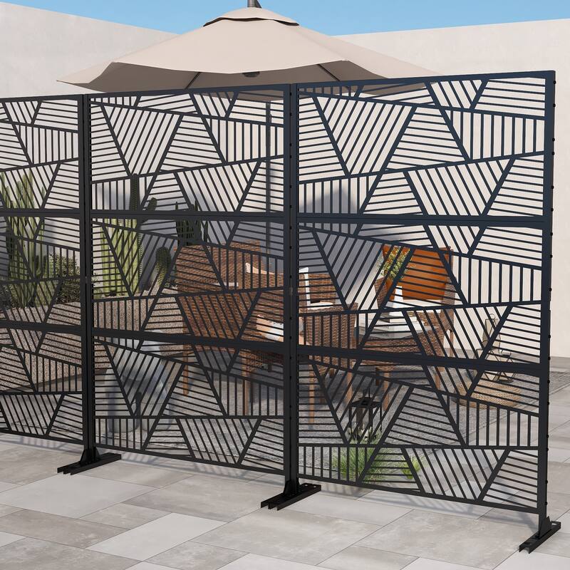 Black Metal Free Standing Outdoor Privacy Screen for Patio Garden