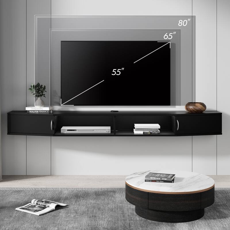 FITUEYES Floating Wall Mounted TV Console Storage Shelf Modern TV Stand Media Console, Walnut DS211802WW - 70''