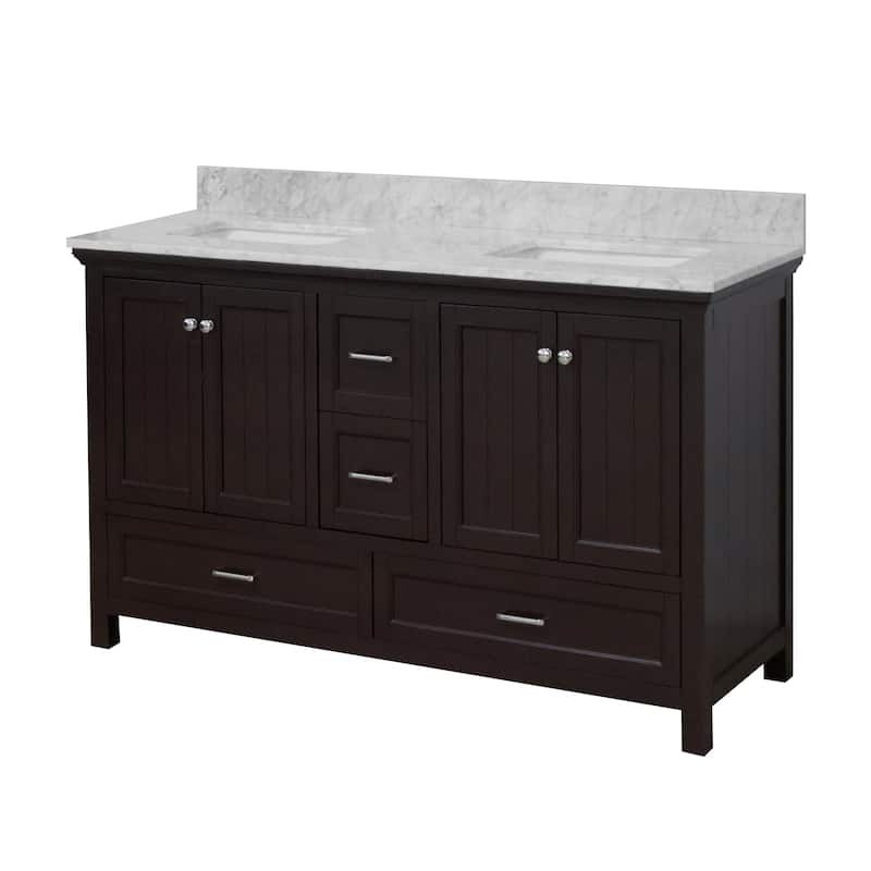 KitchenBathCollection Paige 60" Double Bathroom Vanity with Carrara Marble Top
