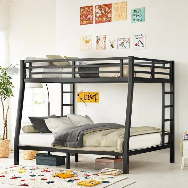 slide 2 of 13, Sturdy Metal Bunk Bed, TwinXL/FullXL over Queen, No Box Spring Needed Queen
