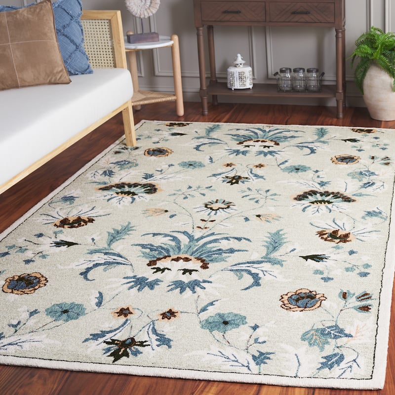 SAFAVIEH Handmade Blossom Caterina Modern & Contemporary Wool Rug - 4' x 6' - Sage/Blue