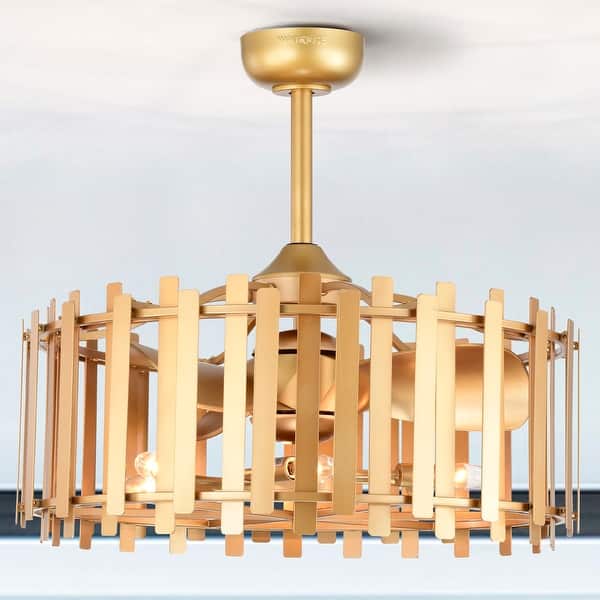 slide 2 of 16, Daniyal 26-inch Matte Gold 6 Lights 3 Blades Lighted Ceiling Fan with Remote