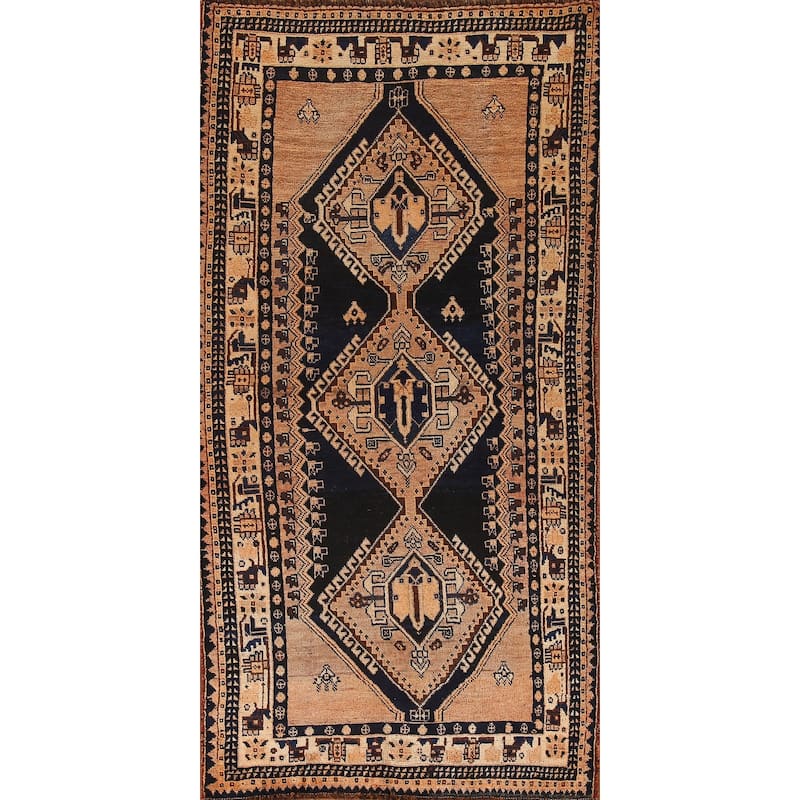 Handmade Oriental Vegetable Dye Qashqai Persian Vintage Area Rug - 4'0"x 8'4"
