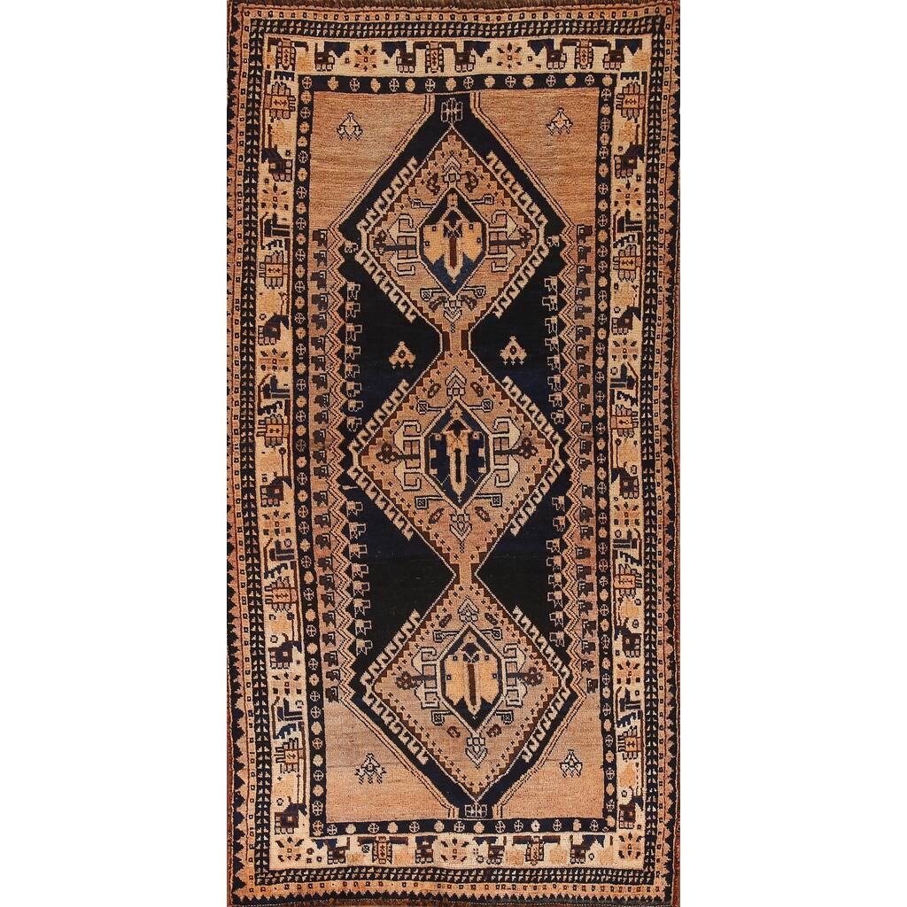 Handmade Oriental Vegetable Dye Qashqai Persian Vintage Area Rug - 4'0"x 8'4"