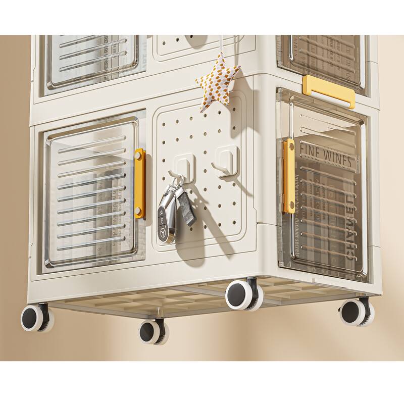 4-Tier Lockable Rolling Storage Cart with 8 Doors, Clear Drawer File Cabinet Storage Cabinet with Pegboard & Wheels