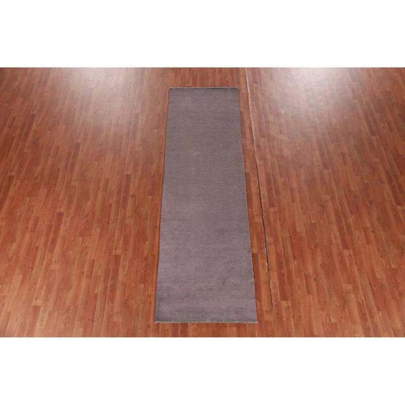 Hand Knotted Oriental 100% Wool Carpet Modern Solid Purples Gabbeh Runner Rug - 10' 2'' X 3' 0''