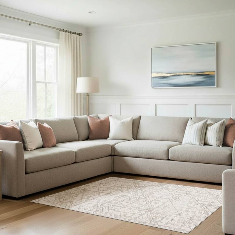 Wyatt & Ash Dream Mink Printed Chenille Rugs - Ivory - 5'3" x 7'5"