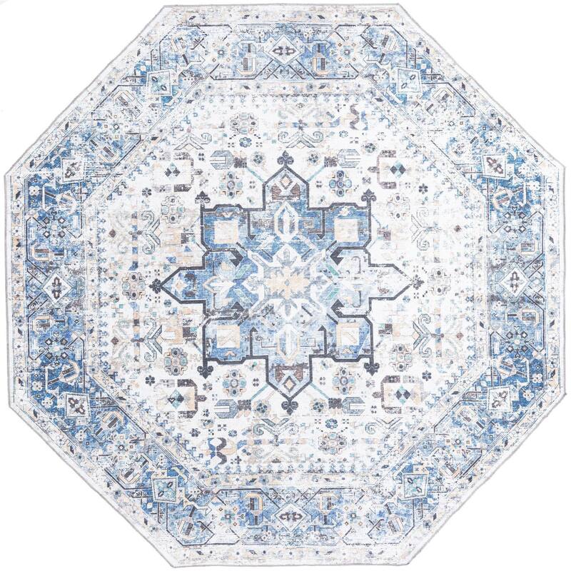 Traditional Tira Collection Area Rug - 7'10"x7'10" Octagon - Royal Blue