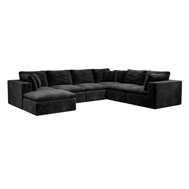 Roomfitters 137.8" Modular Sectional Sofa, 7-Piece Compressed Cloud Couch, No Assembly Required, Plush Corduroy, Black