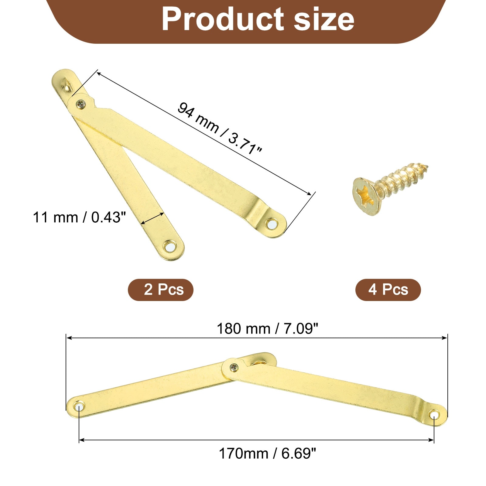 Folding Lid Support Hinges, Left Side Lift Up Stay Hinge - Copper