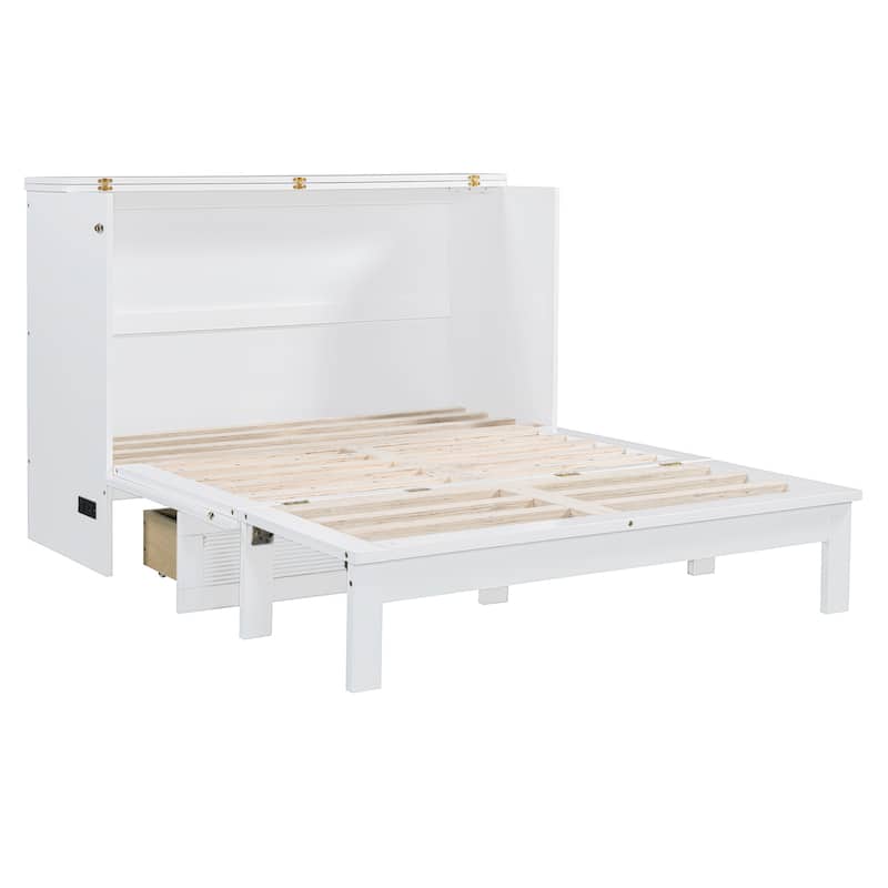 Full Size Roller Skate Murphy Bed - Space-Saving Wall Bed with Charging Station And Dual Storage Drawers
