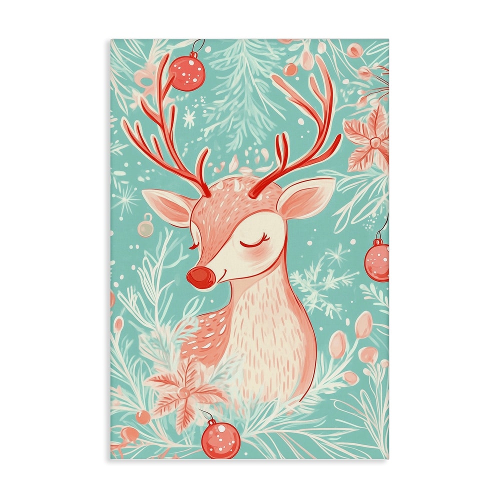Stupell Pink & Blue Vintage Reindeer Canvas Wall Art Design By Arlington Prints