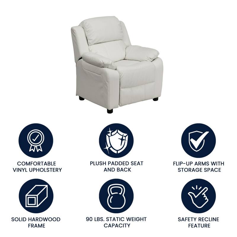 Deluxe Padded Contemporary Kids Recliner with Storage Arms