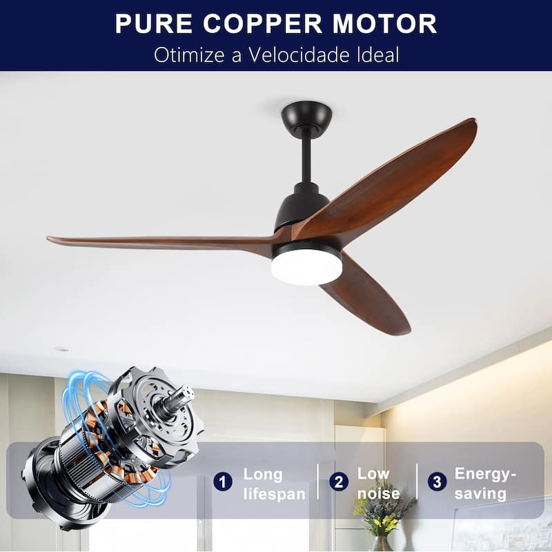 Hot sales 52 Inch Black Ceiling Fan With 3 Color Dimmable 5 Solide Wood Blades Remote Control Reversible DC Motor With Led Light