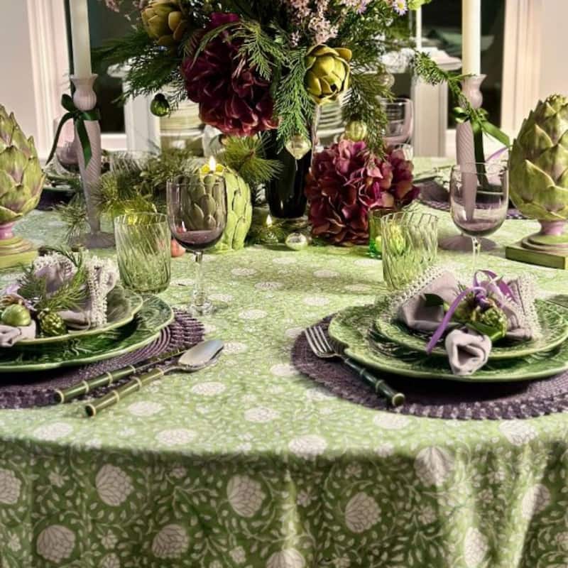 Eden green round tablecloth - 90"Round