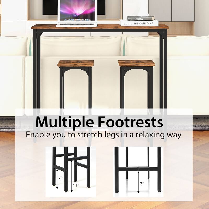 Gymax 3PCS Bar Table & Chairs Set Industrial Dining Breakfast Table