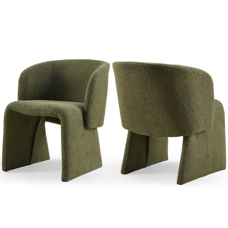 Modern Dining Chair Accent Chair White Single Sofa Chair Upholstered Side Chair Teddy Comfy Chair-Off White-2PC