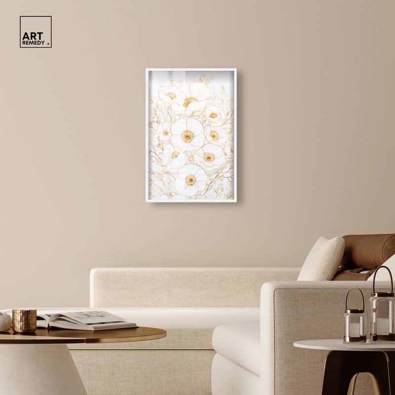 White and Gold Poppies II Shadowbox by Art Remedy