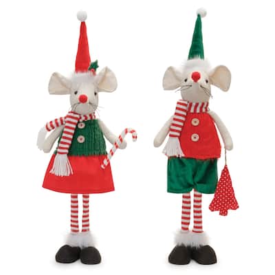 Holiday Mouse Shelf Sitters Set of 2 Polyester Christmas Decor - 9" x 6.5" x 24.25"