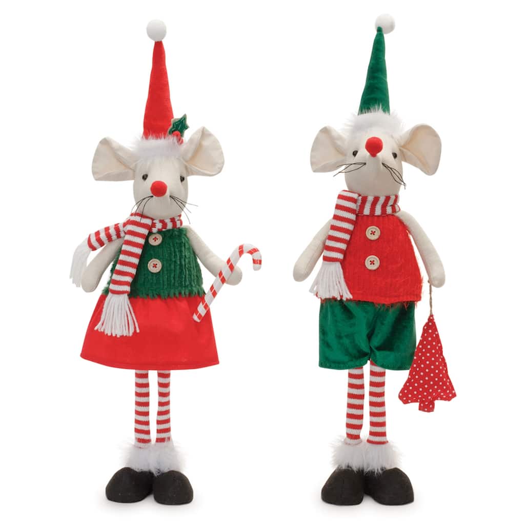 Holiday Mouse Shelf Sitters Set of 2 Polyester Christmas Decor - 9" x 6.5" x 24.25"