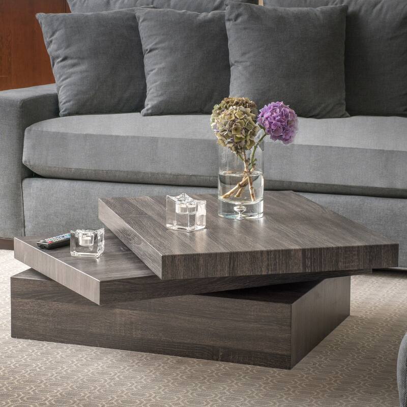 31.5" Modern Rectangular Coffee Table with Rotating Top for Living Room - Black