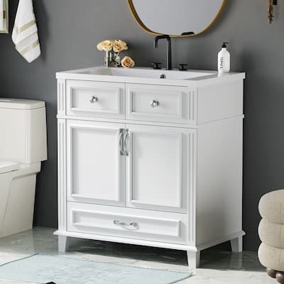 30'' Modern Bathroom Vanity with Resin Sink and Soft Closing Doors