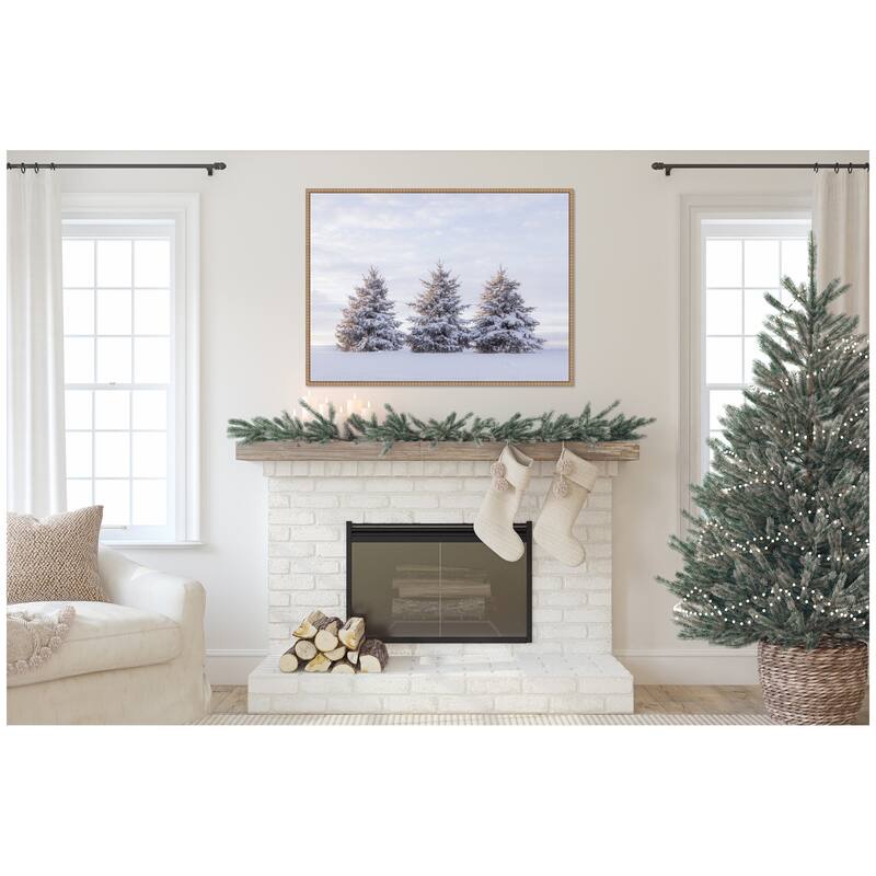 Kate and Laurel Sylvie Beaded Snowy Pine Trees Framed Canvas by Stephanie Klatt