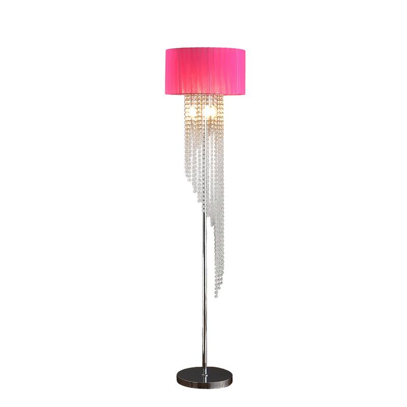 Mero Floor Lamp, Suspended Crystal Rain Chains, Pink Shade, 53 Inch