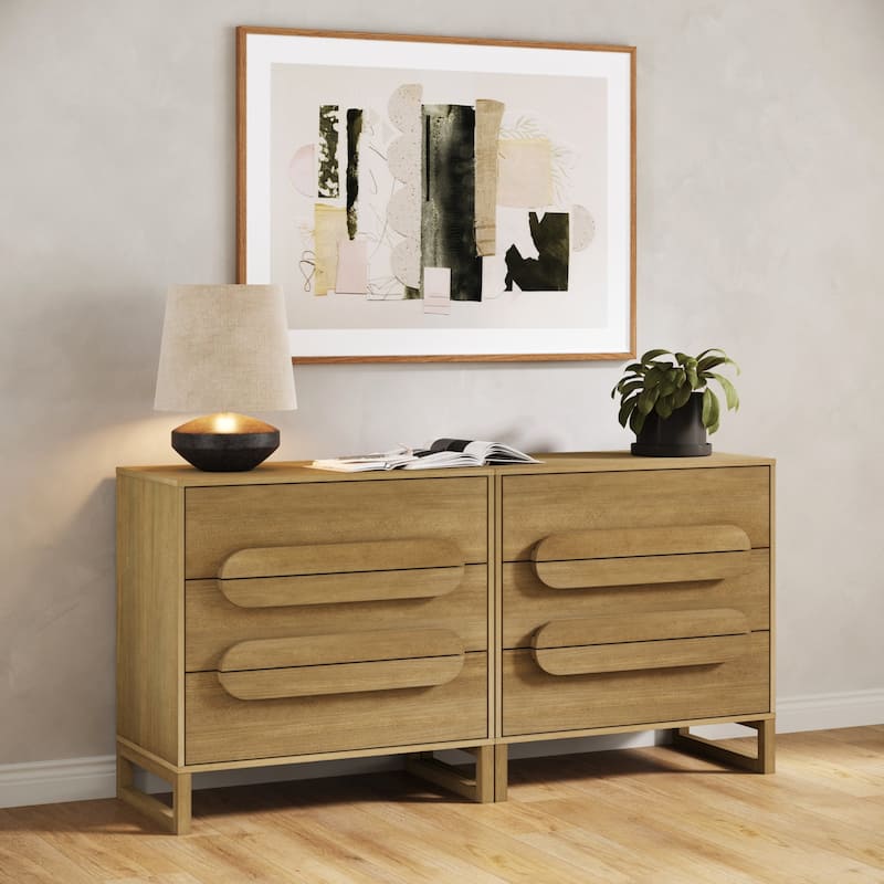 Novi Organic Modern 3 Drawer Wood Dresser for Bedroom with Integrated Handles - Set of 2