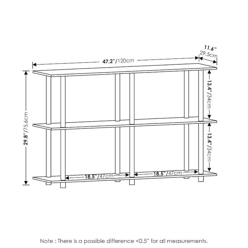 Furinno Turn-N-Tube No Tools 3-Tier Modern Rectangle Side Display Rack, Bauhaus Oak/Beige