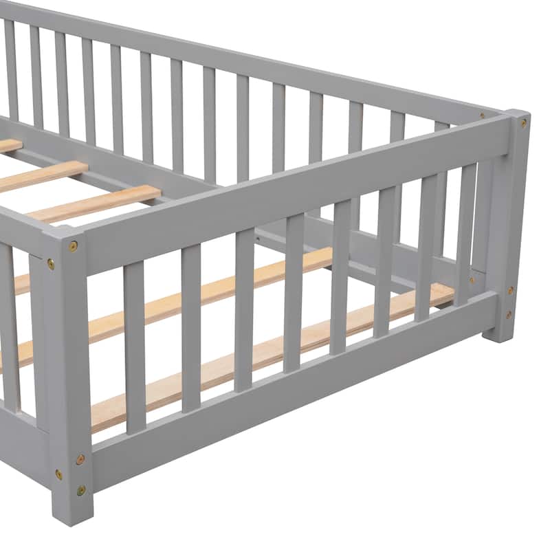 Floor Platform Bed with Fence and Door