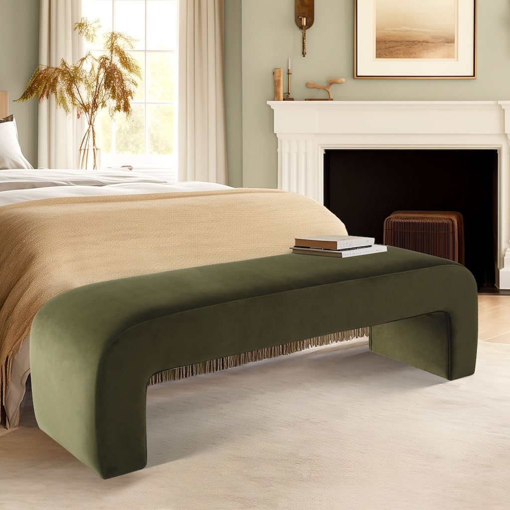 60" Velvet Upholstered Waterfall Bench