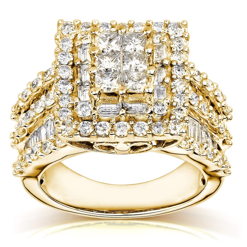 Kobelli 3 Carats Natural Diamond Solid 14k Gold Square Frame Mixed-cut Halo Cluster Engagement Ring