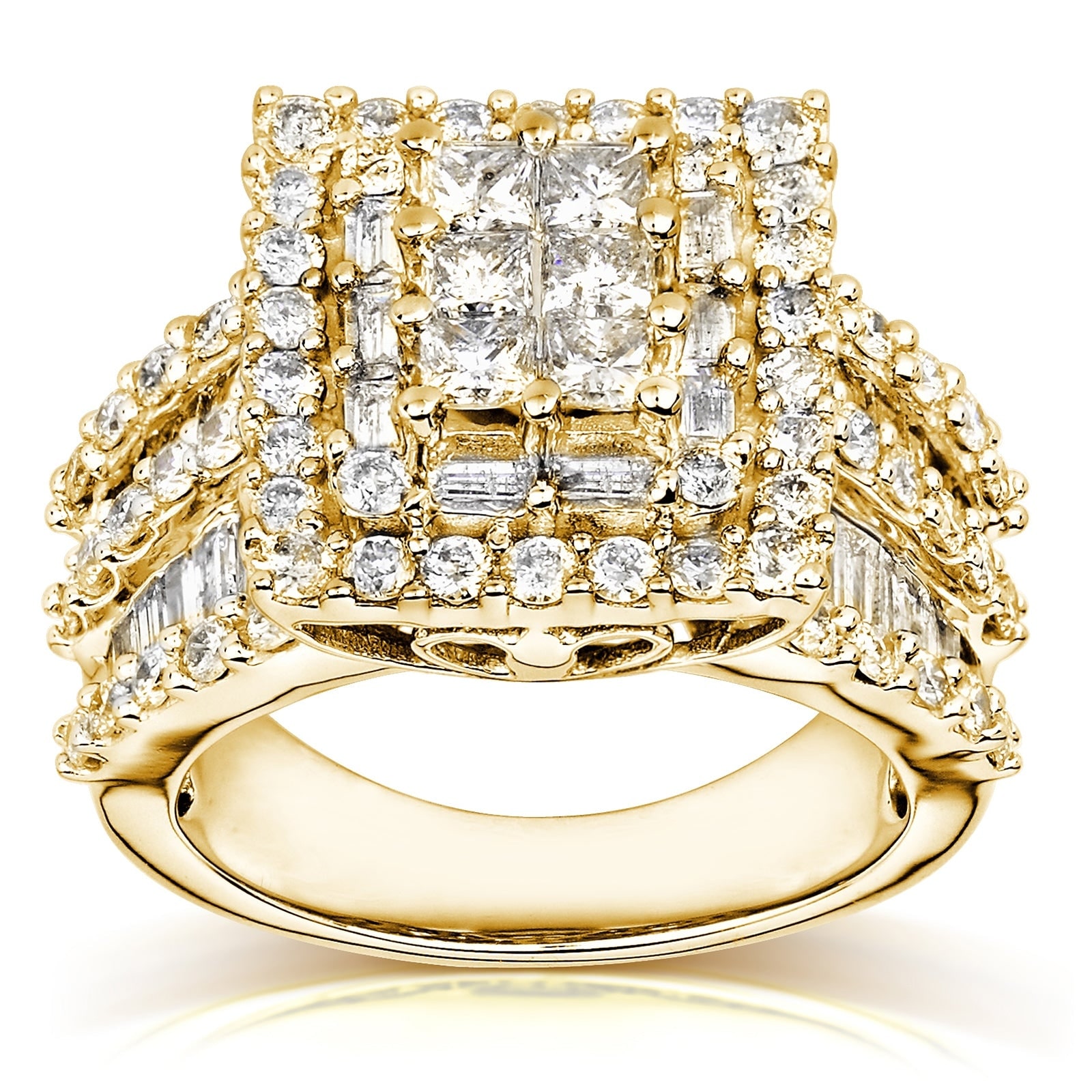 Kobelli 3 Carats Natural Diamond Solid 14k Gold Square Frame Mixed-cut Halo Cluster Engagement Ring