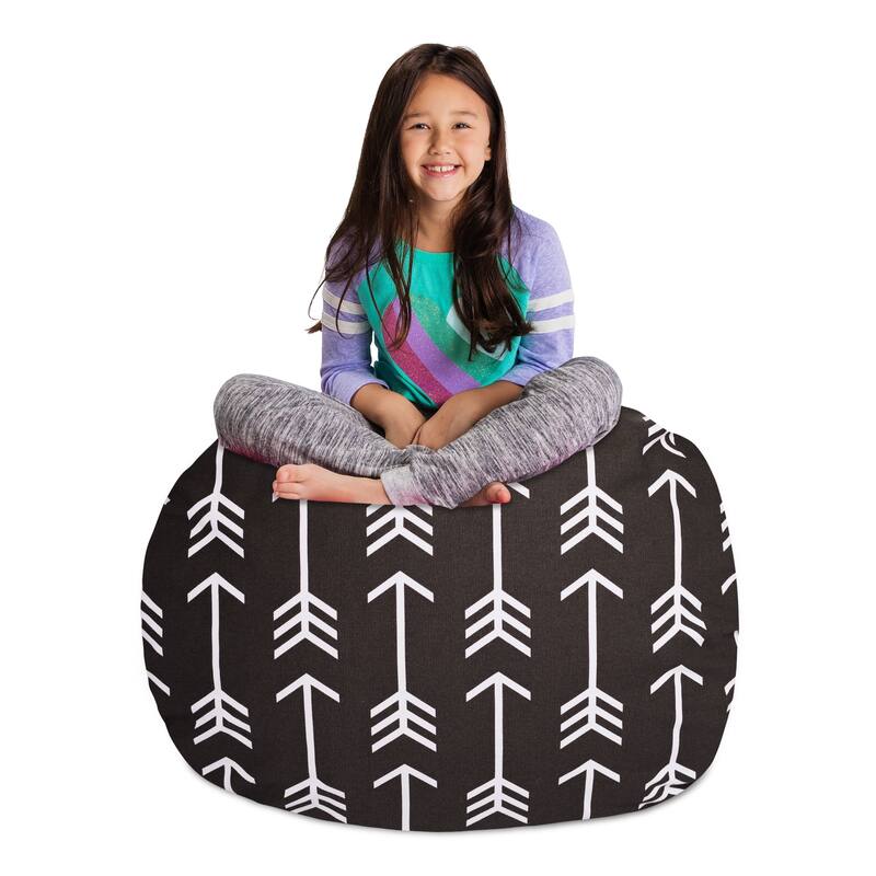 Kids Bean Bag Chair Cover Stuffed Animal Storage or Toy Organizer - 38 Inch Large - Canvas White Arrows on Gray
