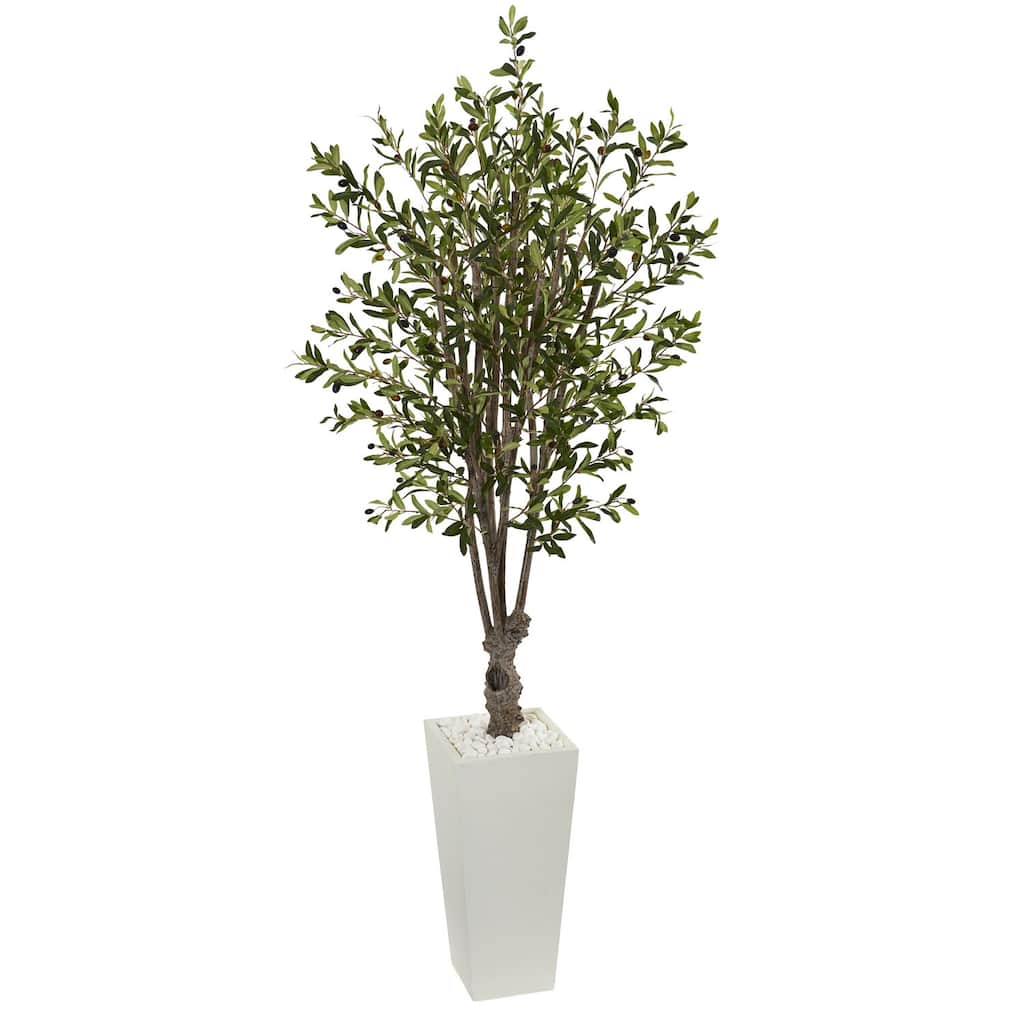 Artificial Olive Tree 6ft Indoor Outdoor Decor White Planter - Green - 31-40 Inches
