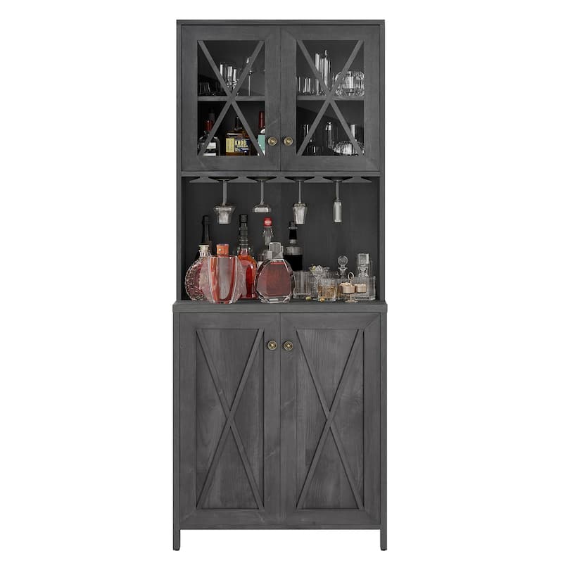 Farmhouse Bar Cabinet for Liquor and Glasses for Dining Room Kitchen Cabinet with Wine Rack