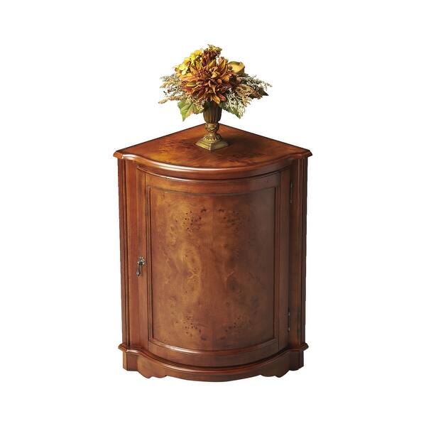 Traditional Quarter Round Wooden Corner Cabinet In Olive Ash Burl Finish Medium Brown Overstock 28826243