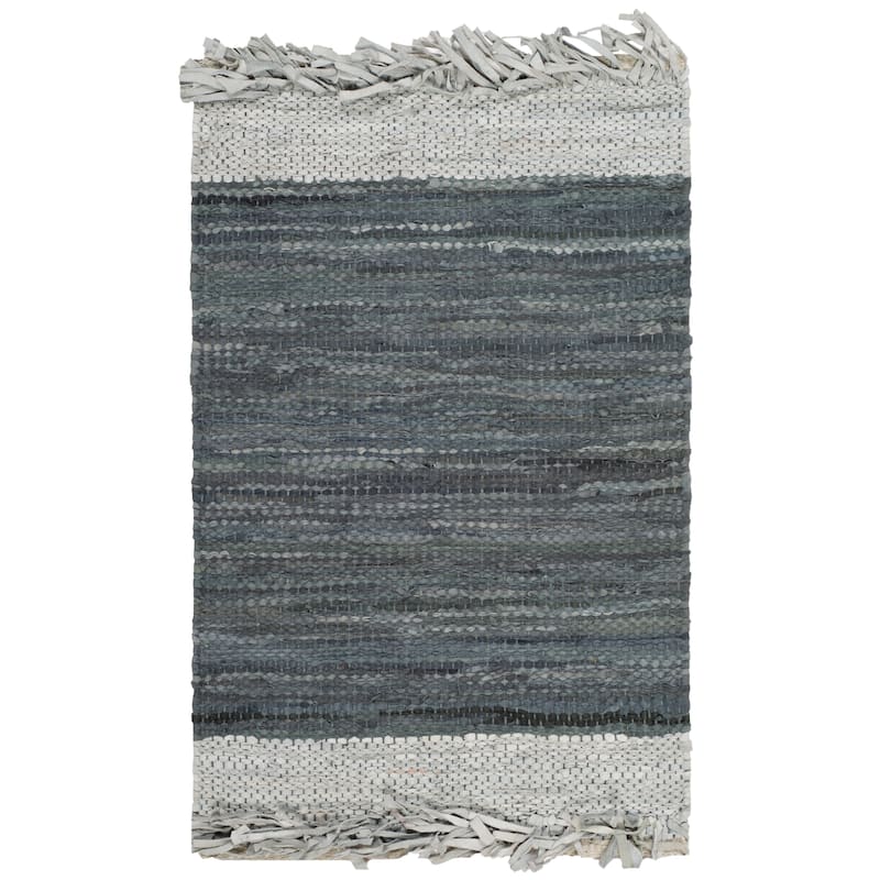 SAFAVIEH Handmade Vintage Boho Leather Catrina Modern Stripe Leather - 2' 3" x 4' - Light Grey/Dark Grey - Rectangle