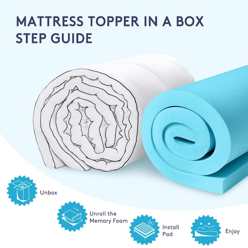 2 inch Gel Memory Foam and 2 inch Cooling Pillow Top Mattress Pad Cover - WHITE