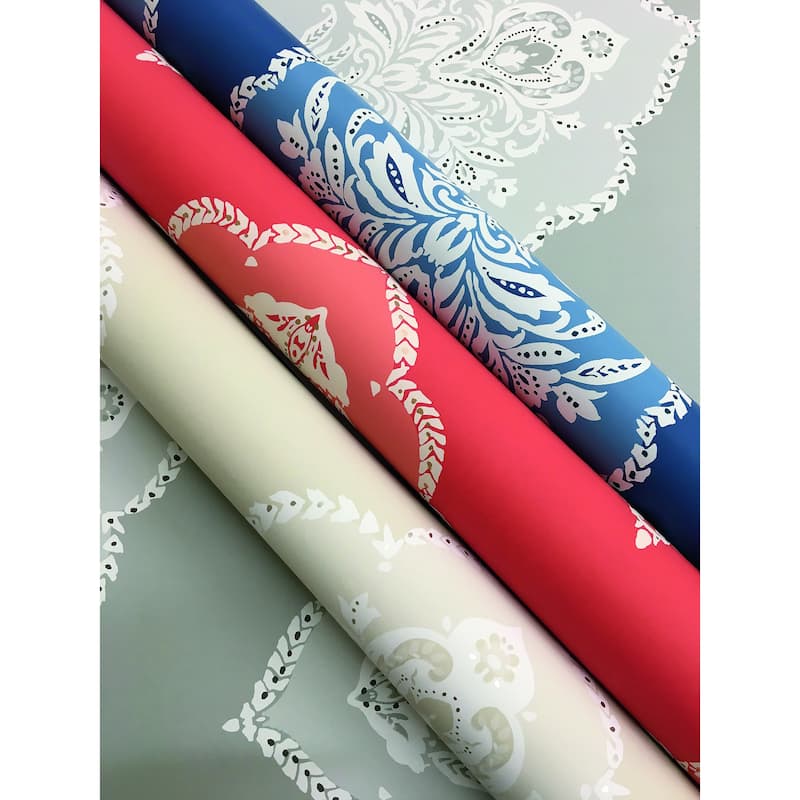 Fremont Coral Sure Strip Prepasted Damask Signet Medallion Dam Wallpaper Covers about 60.75 sq. ft.