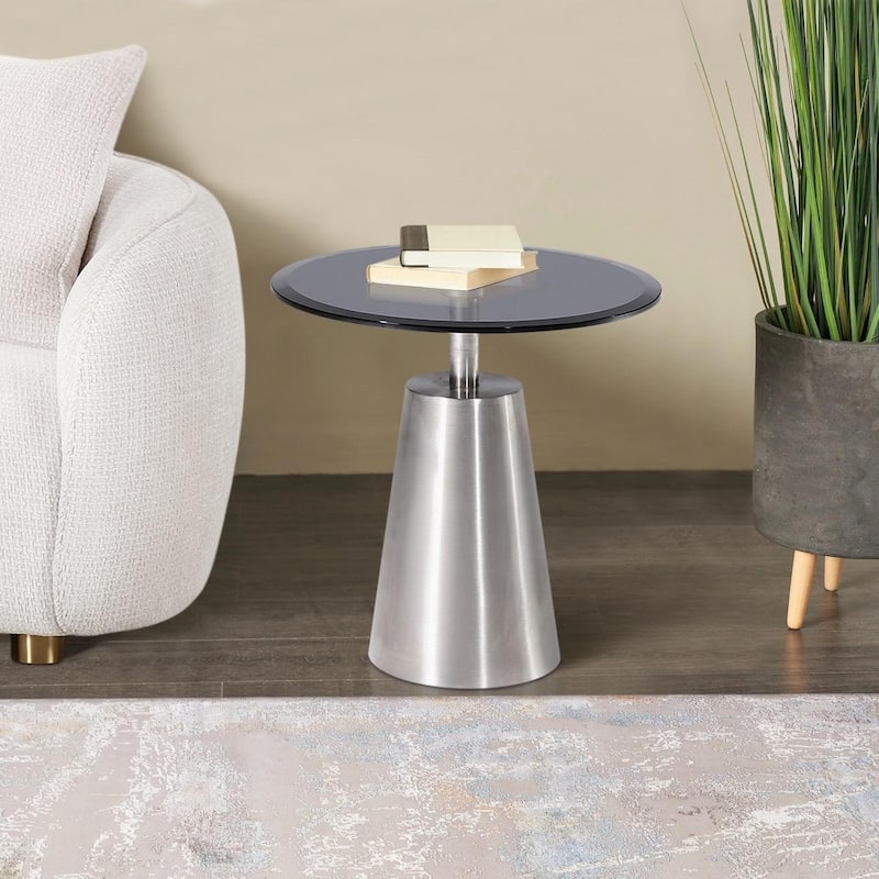Pasargad Home Luxe Glass & Steel Side Table, Black/Chrome - W20"xD20"xH20"