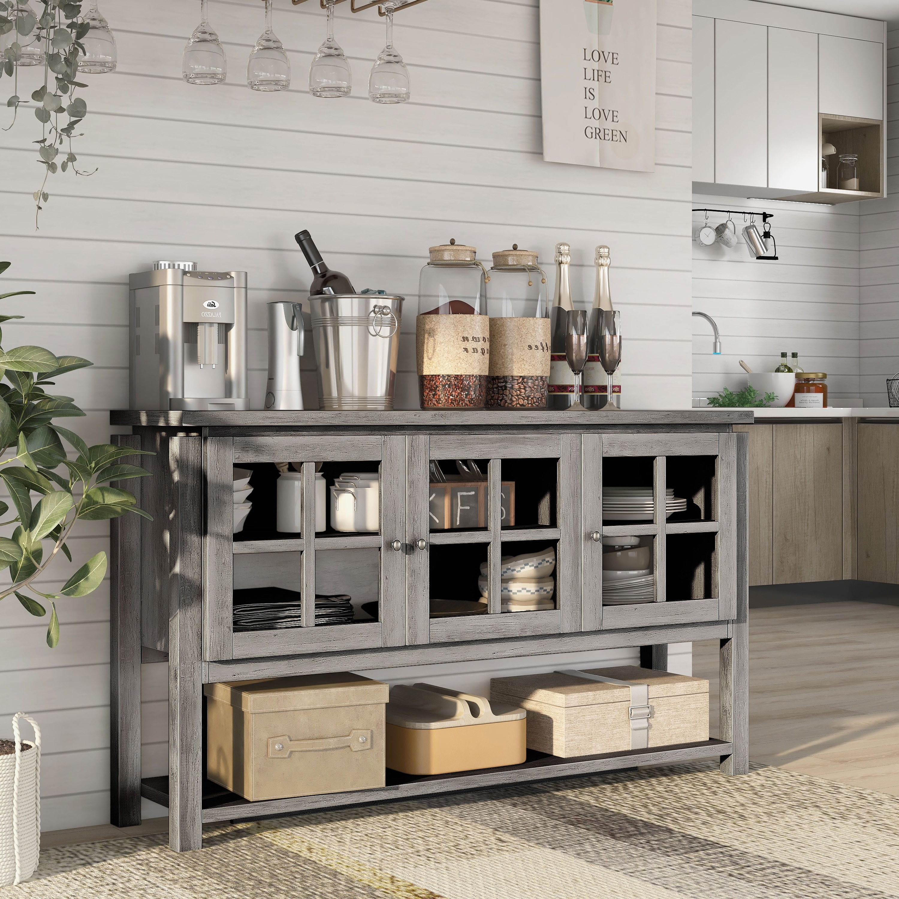 buffet table with open shelves